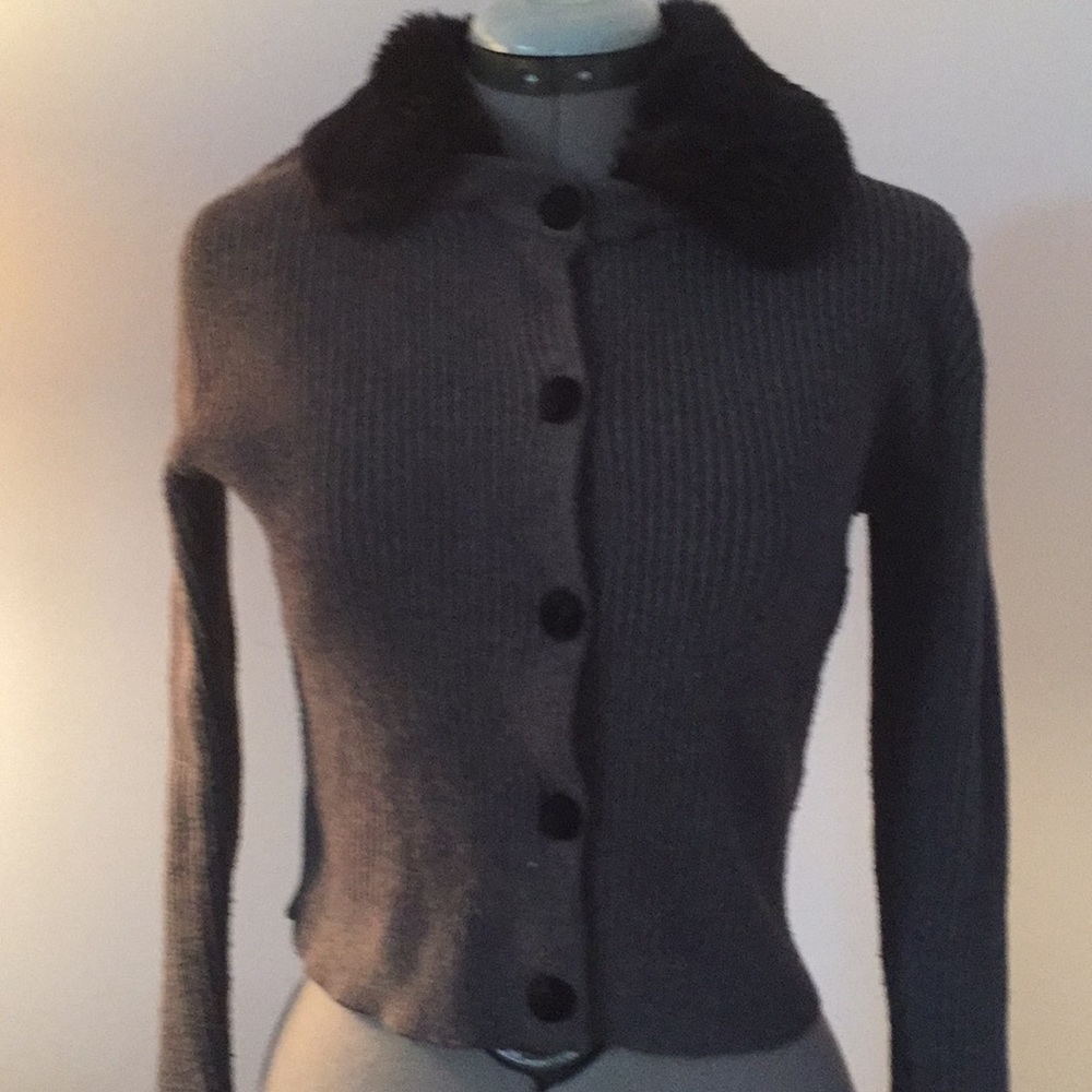 Fur collar cardigan